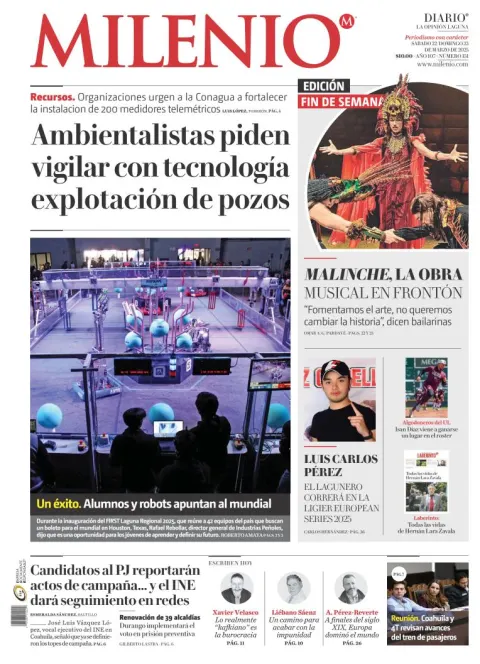Portada de Milenio Laguna del sábado, 22 de marzo de 2025