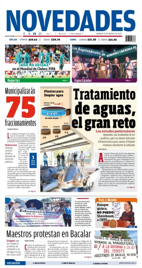 Portada de Novedades Quintana Roo del sábado, 22 de marzo de 2025