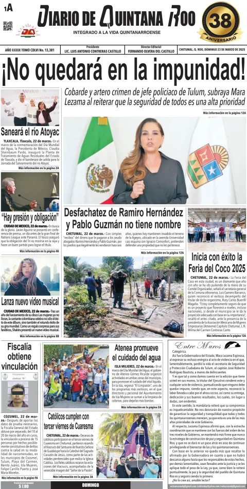 Portada de Diario de Quintana Roo (portada)