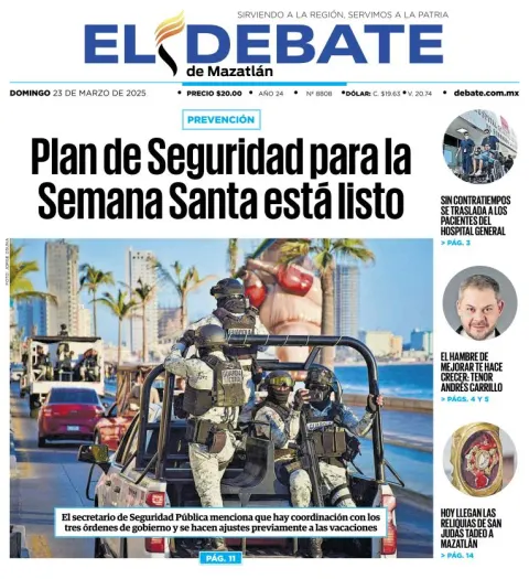 Portada de El Debate de Mazatlan
