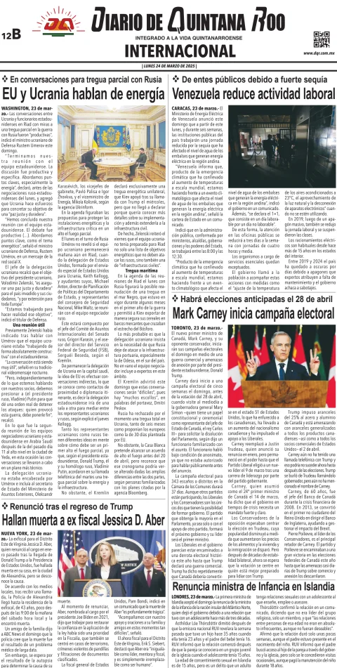 Portada de Diario de Quintana Roo (contra Portada)