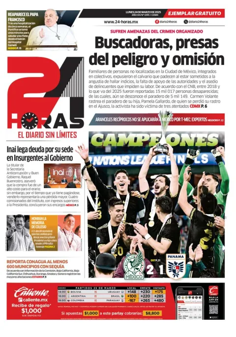 Portada de 24 Horas del lunes, 24 de marzo de 2025