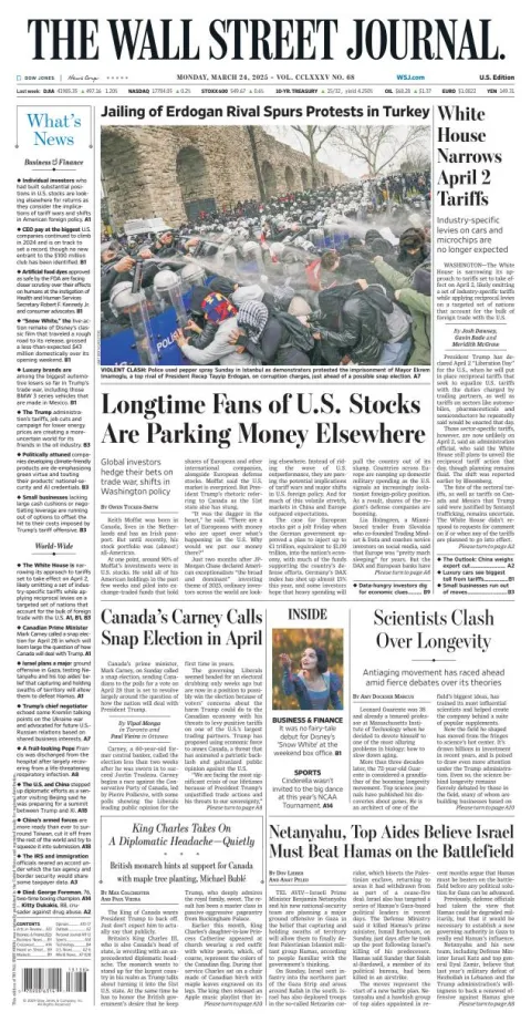 Portada de The Wall Street Journal del lunes, 24 de marzo de 2025