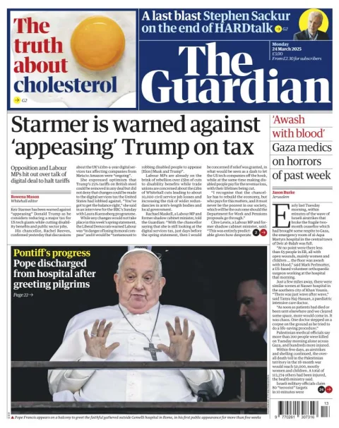 Portada de The Guardian (reino Unido) del lunes, 24 de marzo de 2025