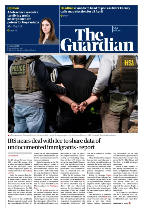 Portada de The Guardian (usa) del lunes, 24 de marzo de 2025