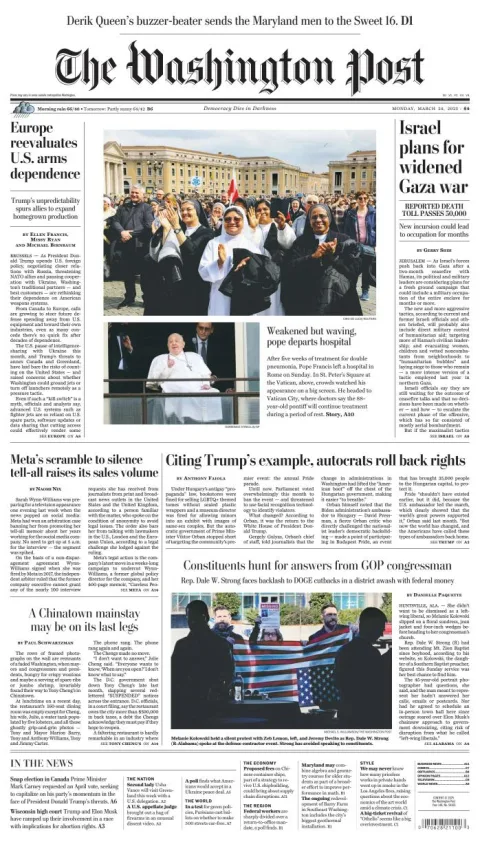 Portada de The Washington Post del lunes, 24 de marzo de 2025