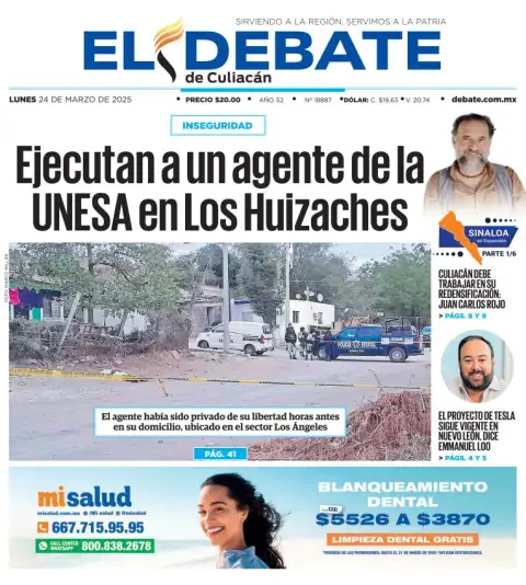Portada de El Debate de Culiacan del lunes, 24 de marzo de 2025