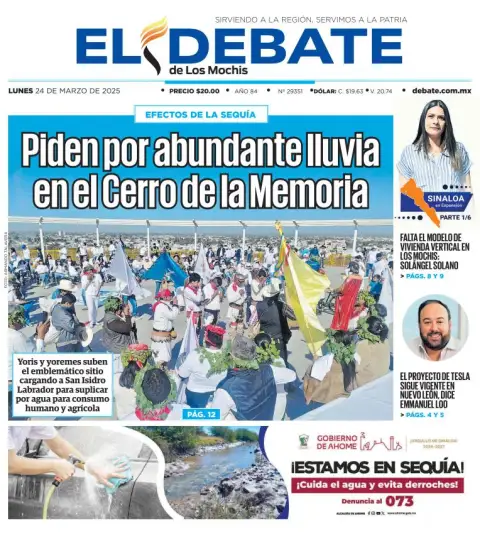 Portada de El Debate de los Mochis del lunes, 24 de marzo de 2025