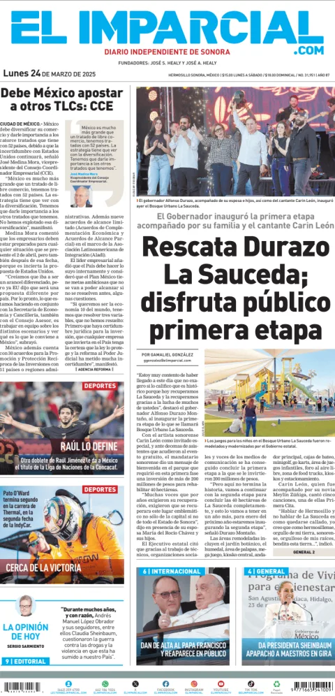Portada de El Imparcial del lunes, 24 de marzo de 2025