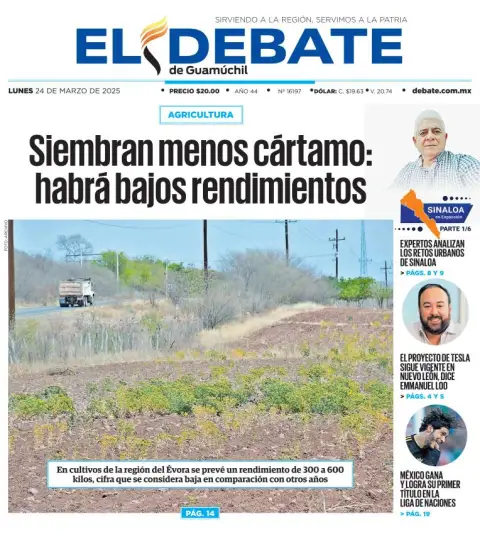 Portada de El Debate de Guamuchil del lunes, 24 de marzo de 2025