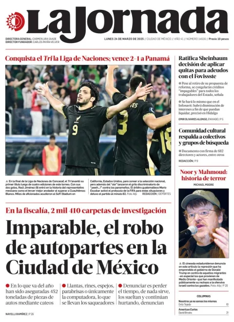 Portada de La Jornada del lunes, 24 de marzo de 2025