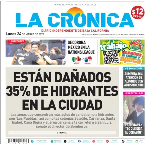 Portada de La Cronica del lunes, 24 de marzo de 2025