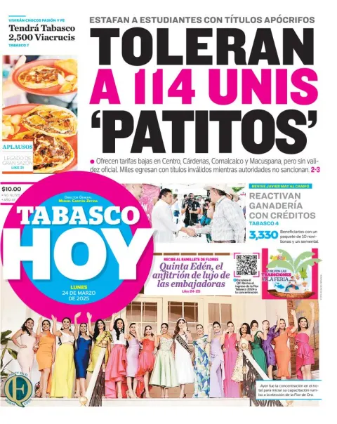 Portada de Tabasco Hoy del lunes, 24 de marzo de 2025