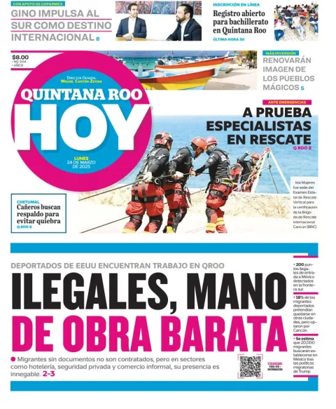 Portada de Quintana Roo Hoy del lunes, 24 de marzo de 2025