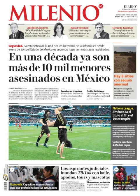 Portada de Milenio Edo de Mexico del lunes, 24 de marzo de 2025