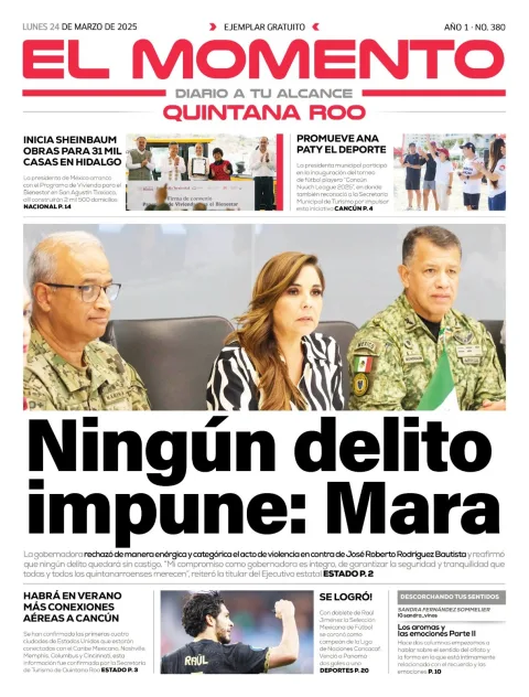 Portada de El Momento Quintana Roo del lunes, 24 de marzo de 2025