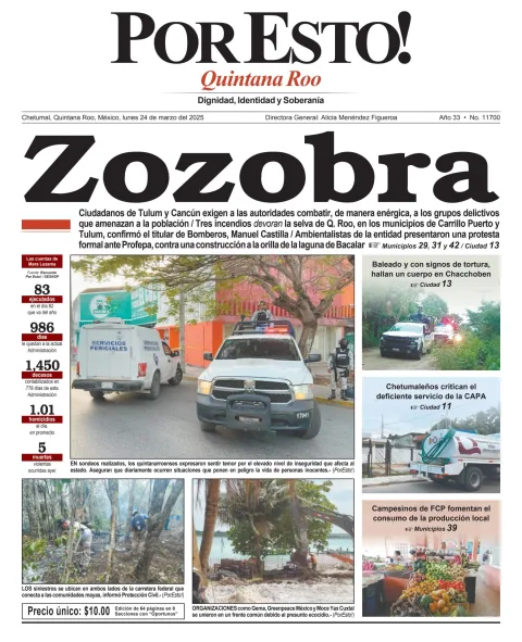 Portada de Por Esto (quintana Roo Chetumal) del lunes, 24 de marzo de 2025