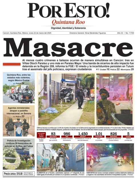 Portada de Por Esto (quintana Roo Cancun) del lunes, 24 de marzo de 2025