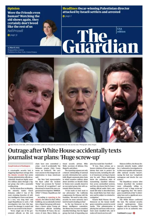 Portada de The Guardian (usa) del martes, 25 de marzo de 2025
