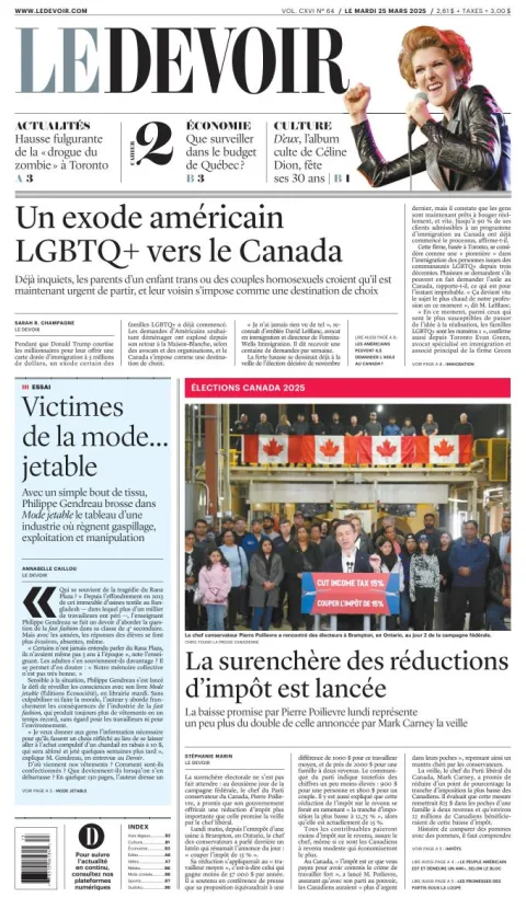 Portada de Le Devoir del martes, 25 de marzo de 2025
