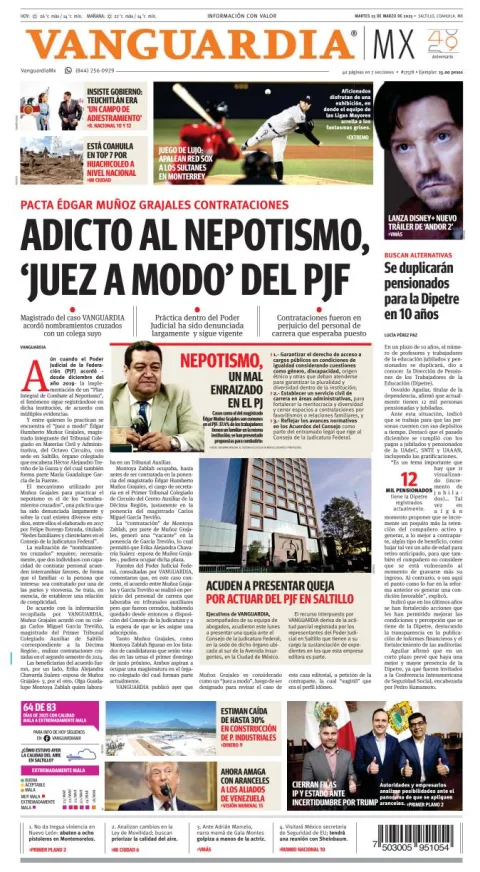 Portada de Vanguardia del martes, 25 de marzo de 2025
