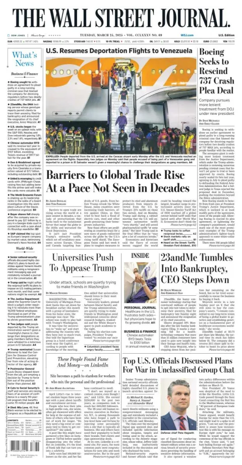 Portada de The Wall Street Journal del martes, 25 de marzo de 2025