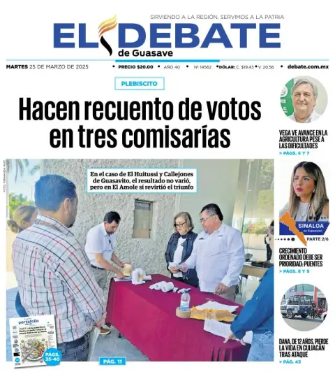 Portada de El Debate de Guasave del martes, 25 de marzo de 2025