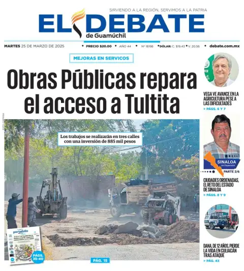 Portada de El Debate de Guamuchil del martes, 25 de marzo de 2025