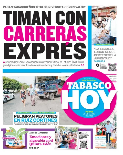 Portada de Tabasco Hoy del martes, 25 de marzo de 2025