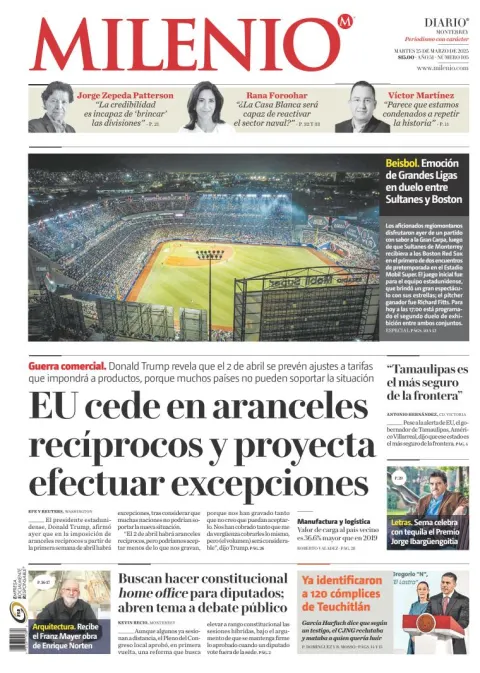 Portada de MILENIO del martes, 25 de marzo de 2025