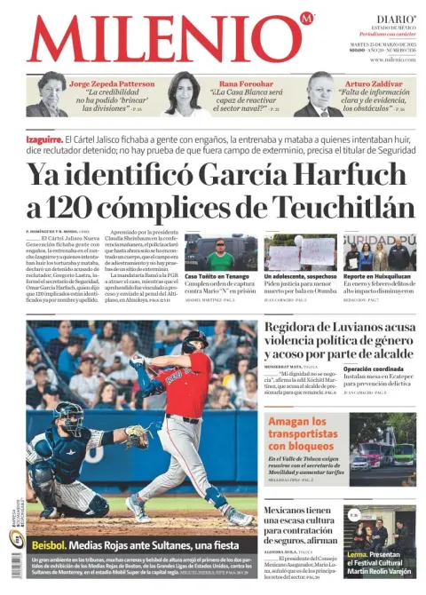 Portada de Milenio Edo de Mexico del martes, 25 de marzo de 2025