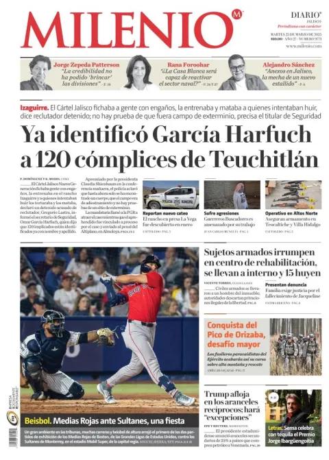 Portada de Milenio Jalisco del martes, 25 de marzo de 2025
