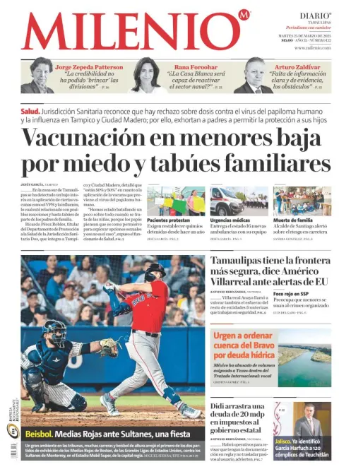 Portada de Milenio Tamaulipas del martes, 25 de marzo de 2025