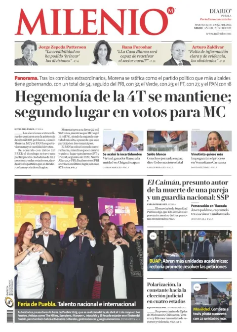 Portada de Milenio Puebla del martes, 25 de marzo de 2025