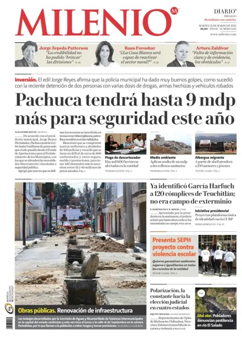 Portada de Milenio Hidalgo del martes, 25 de marzo de 2025