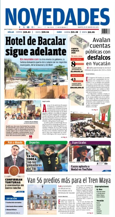 Portada de Novedades Quintana Roo del martes, 25 de marzo de 2025