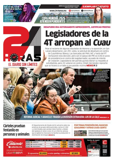Portada de 24 Horas del miércoles, 26 de marzo de 2025