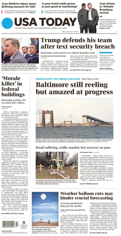 Portada de Usa Today del miércoles, 26 de marzo de 2025