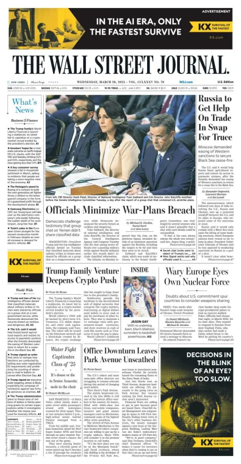 Portada de The Wall Street Journal del miércoles, 26 de marzo de 2025