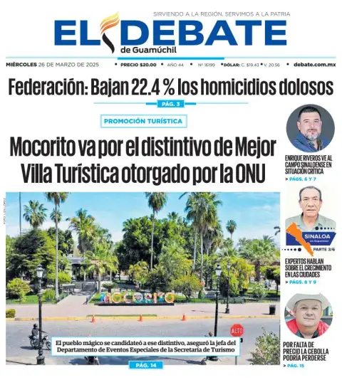Portada de El Debate de Guamuchil del miércoles, 26 de marzo de 2025