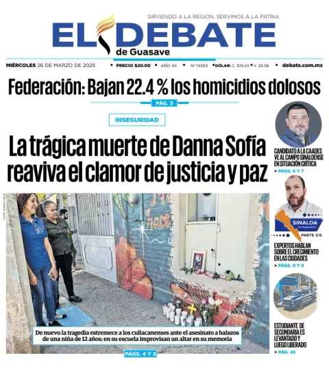 Portada de El Debate de Guasave del miércoles, 26 de marzo de 2025