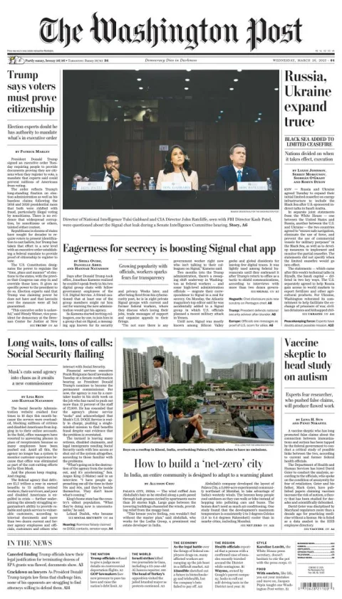 Portada de The Washington Post del miércoles, 26 de marzo de 2025