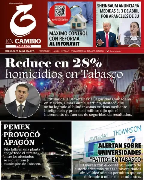 Portada de En Cambio - Tabasco (portada) del miércoles, 26 de marzo de 2025