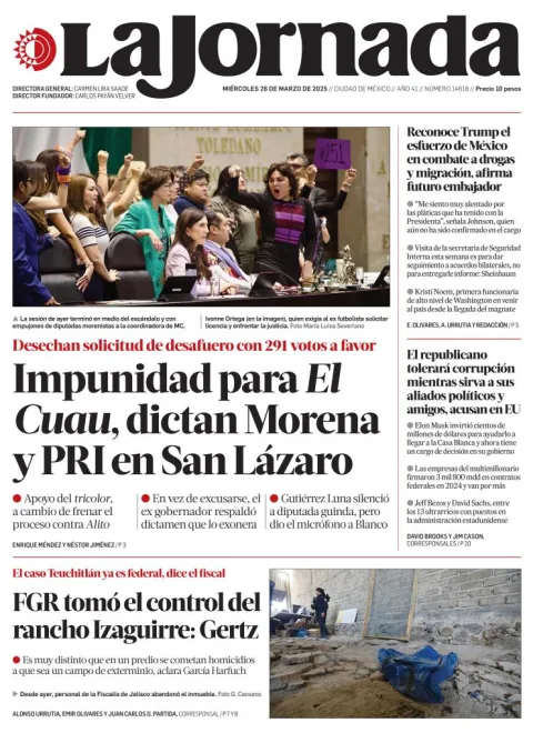 Portada de La Jornada del miércoles, 26 de marzo de 2025