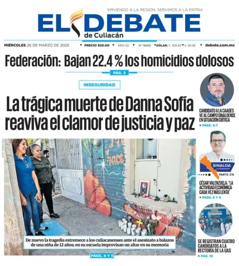 Portada de El Debate de Culiacan del miércoles, 26 de marzo de 2025
