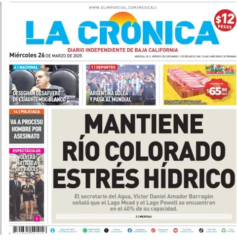 Portada de La Cronica del miércoles, 26 de marzo de 2025