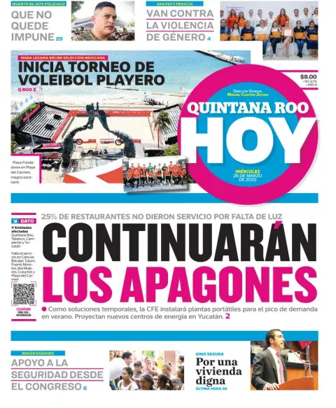 Portada de Quintana Roo Hoy del miércoles, 26 de marzo de 2025