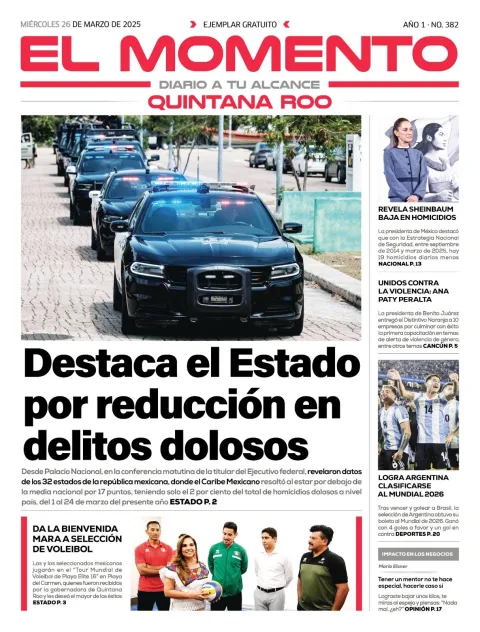 Portada de El Momento Quintana Roo del miércoles, 26 de marzo de 2025