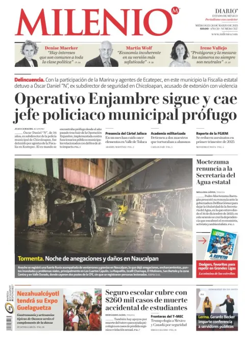 Portada de Milenio Edo de Mexico del miércoles, 26 de marzo de 2025