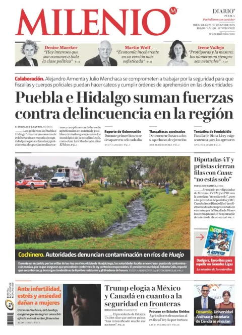 Portada de Milenio Puebla del miércoles, 26 de marzo de 2025
